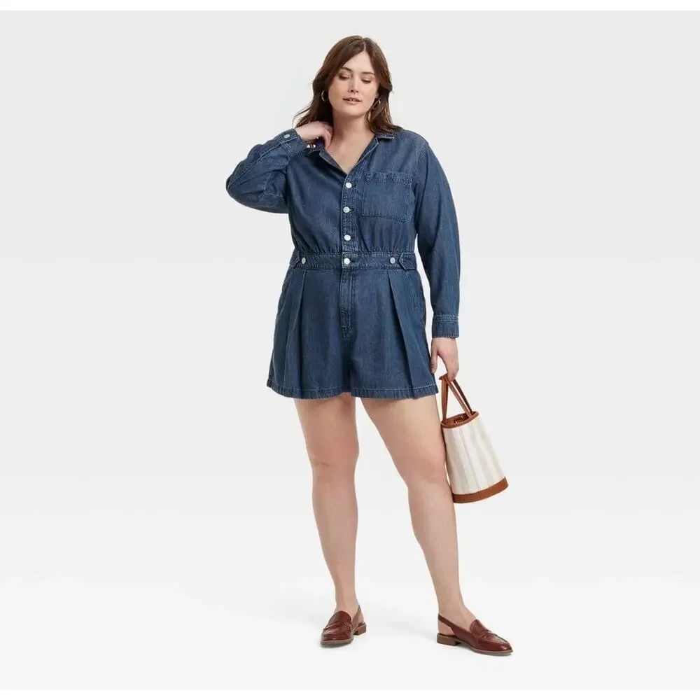 Universal Thread Denim Long Sleeve Romper Playsuit Short Jumpsuit Casual Size 17